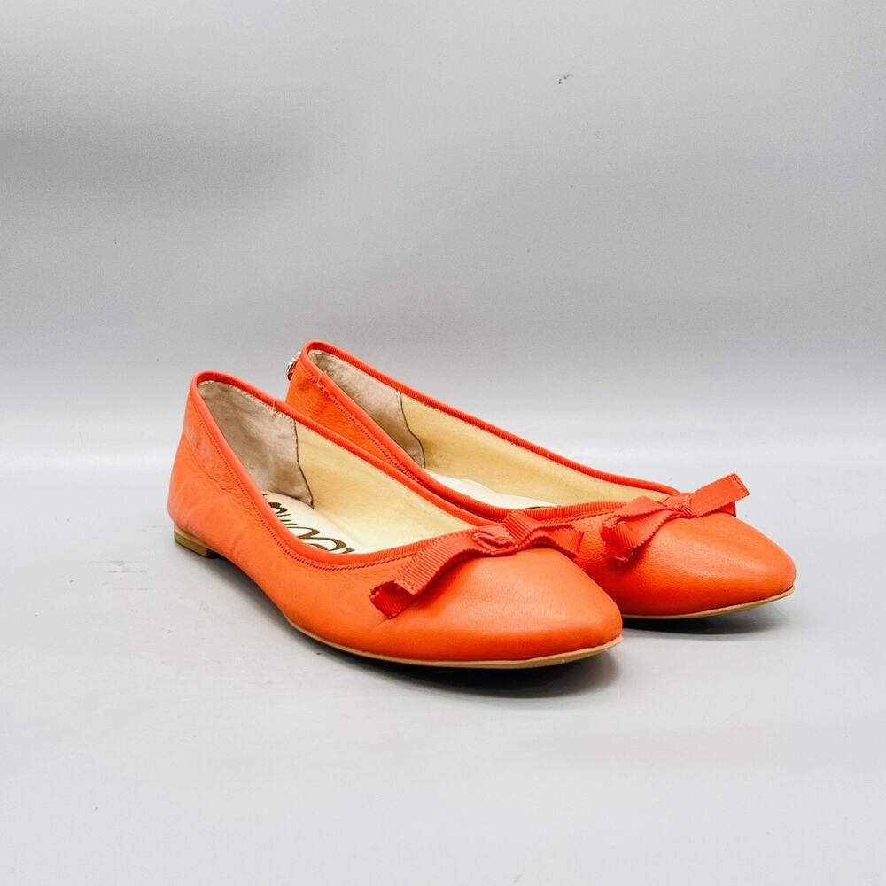 Sam Edelman Shoes Womens 8.5 Orange Leather Milly Ballet Flats Bow Slip On